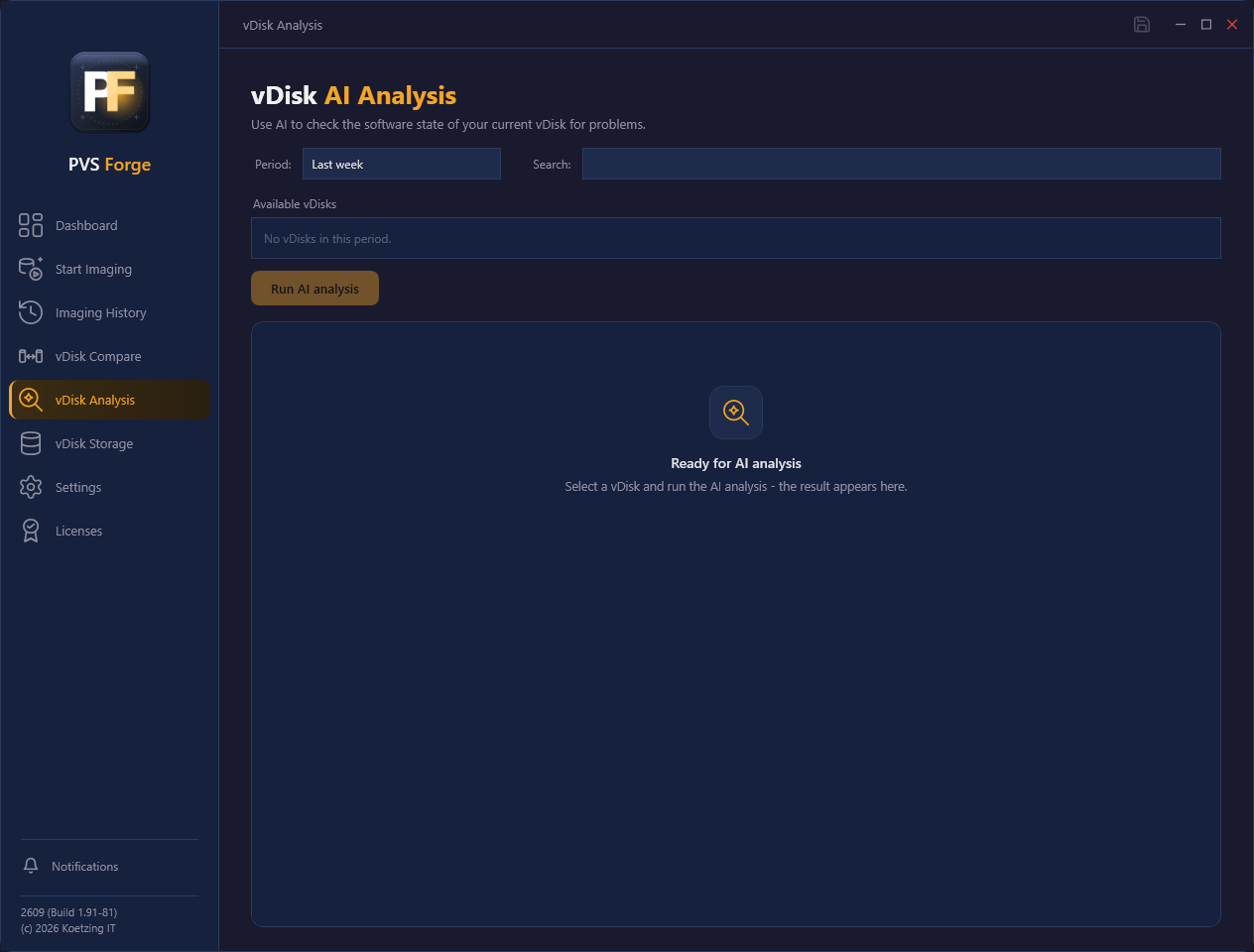The vDisk AI Analysis page ready to run an analysis